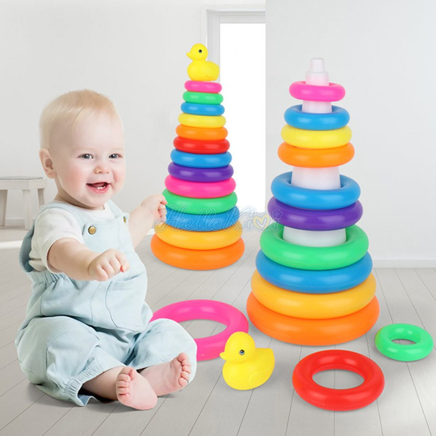 HelloKimi Stacking Toys Children Nesting Toys Rainbow Ring Tower Toy Early Learning Stacking Toys Building Stacking Blocks Set Stacking Game Rings for Kids 5 Layer/ 9 Layer/ 13 Layer